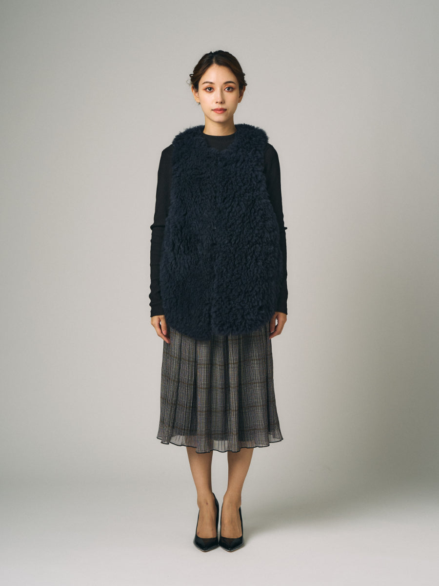 カシミヤファー ベスト｜アイボリー、ネイビー、ライトグレー