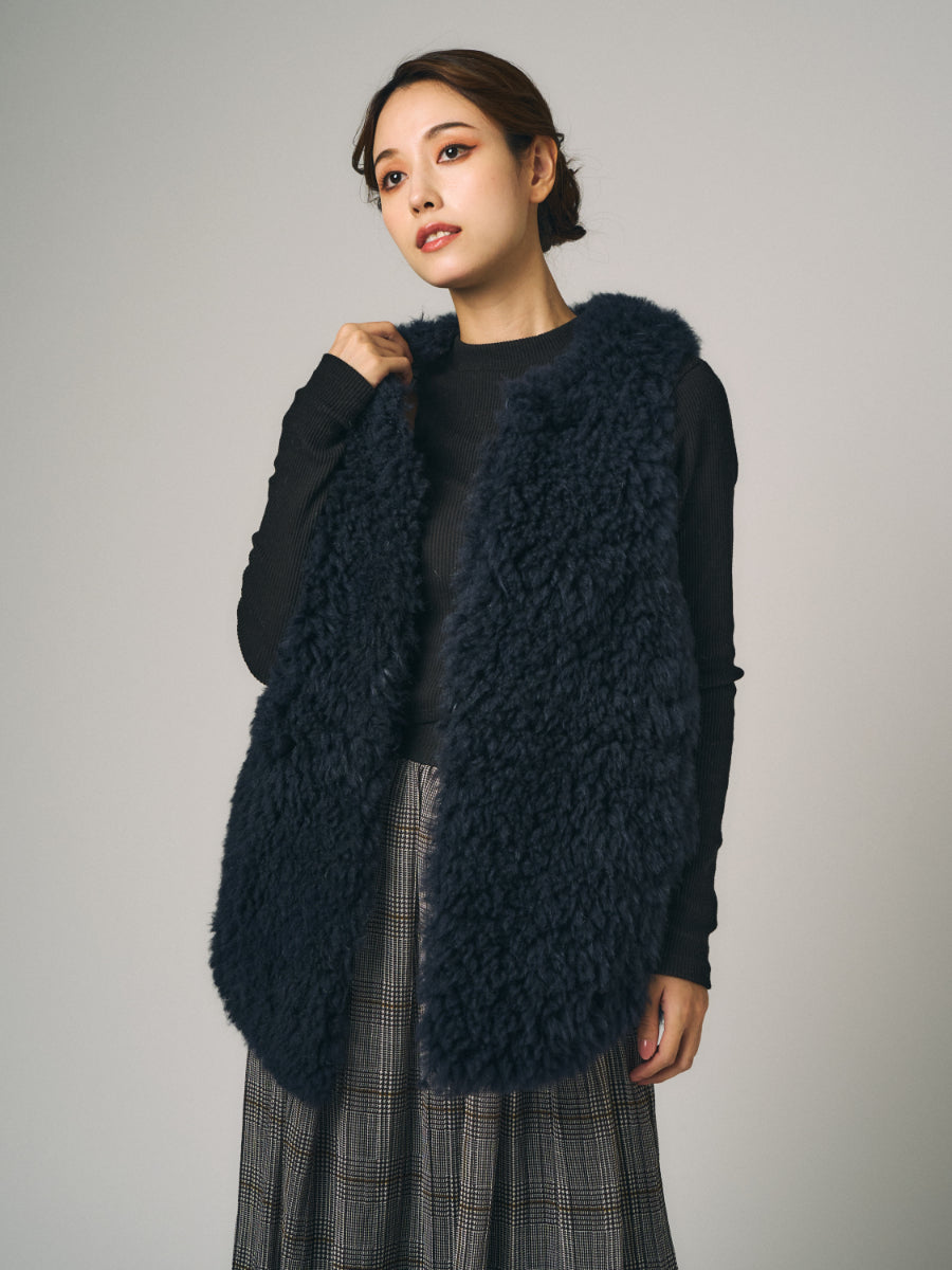 【SALE】美品 カシミヤファー ベスト カシミヤファー ベスト｜アイボリー、ネイビー、ライトグレー