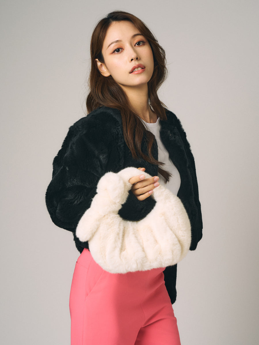 フェイクミンク バッグ｜ライトグレー、ピンク、ホワイト（3カラー