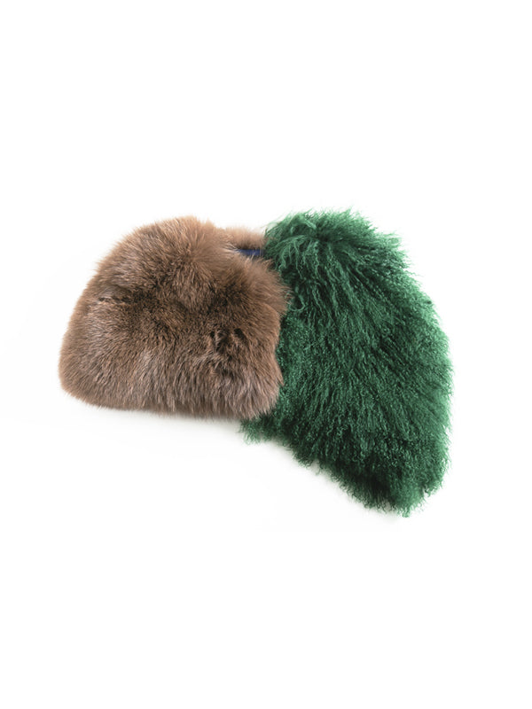 【FLEI】チベットラム & フォックス　マフラー ｜グリーン×ブラウン、ブラック（2カラー）