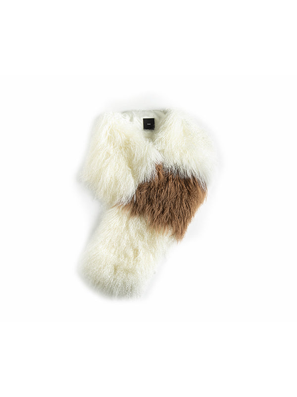 【FLEI】チベットラム　ロングマフラー｜グリーン×ホワイト、ホワイト×キャメル（2カラー）