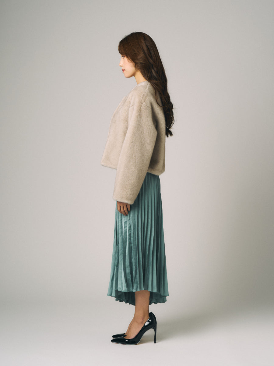 フェイクミンク　ジャケット｜ライトグレー、ダスティーベージュ、ブラック（3カラー）