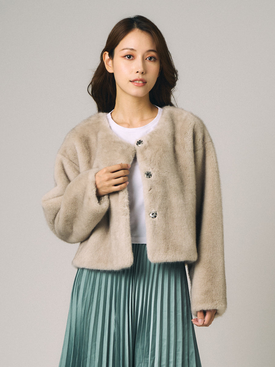 フェイクミンク　ジャケット｜ライトグレー、ダスティーベージュ、ブラック（3カラー）