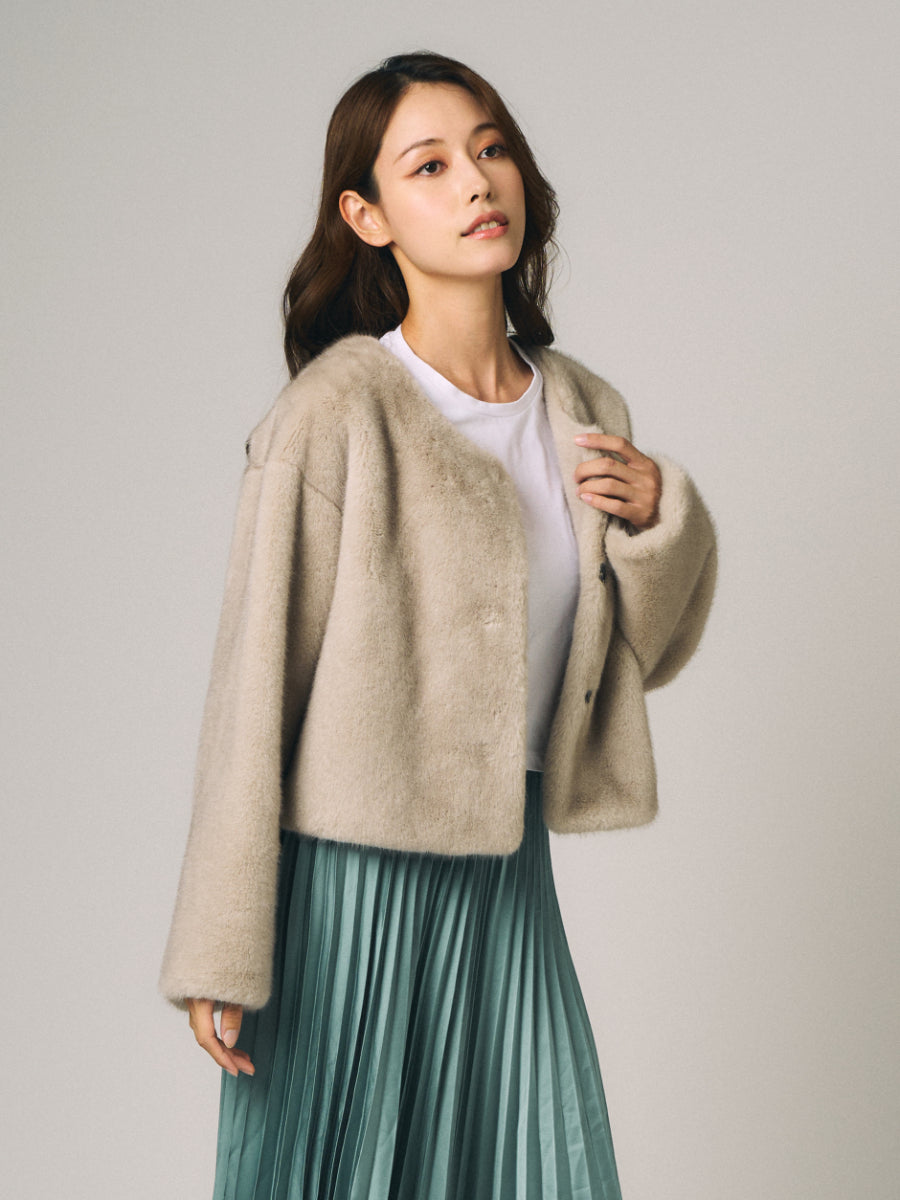 フェイクミンク　ジャケット｜ライトグレー、ダスティーベージュ、ブラック（3カラー）