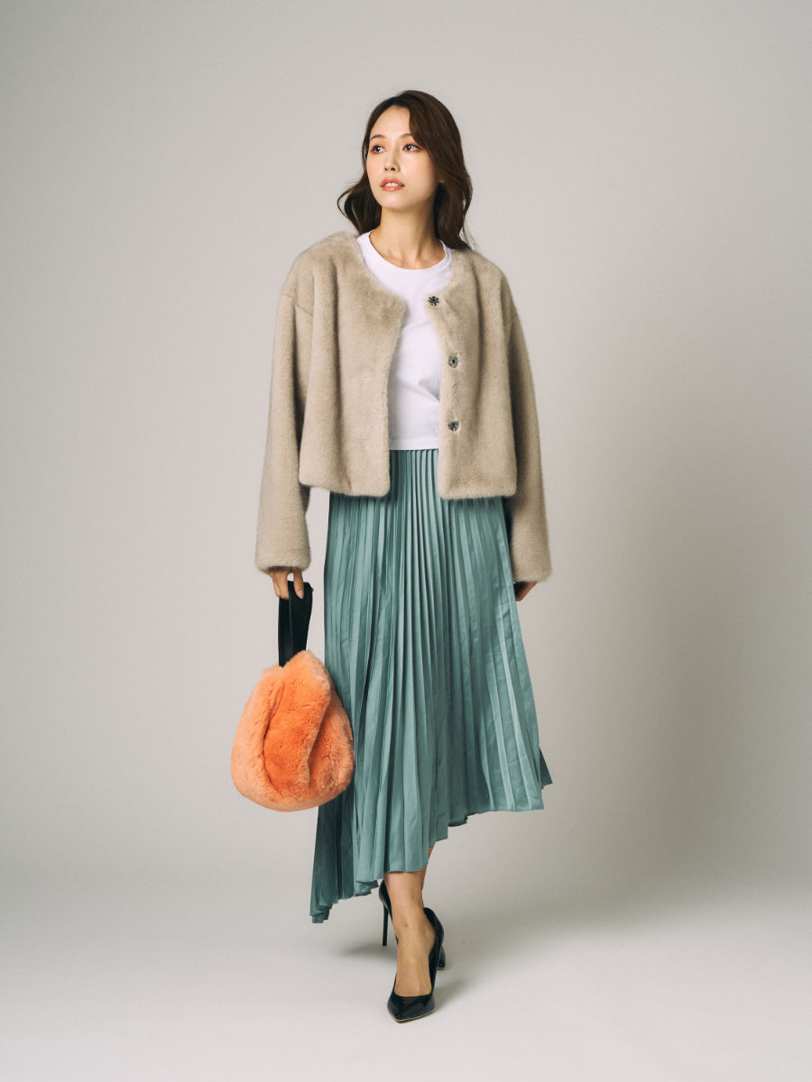 フェイクミンク　ジャケット｜ライトグレー、ダスティーベージュ、ブラック（3カラー）