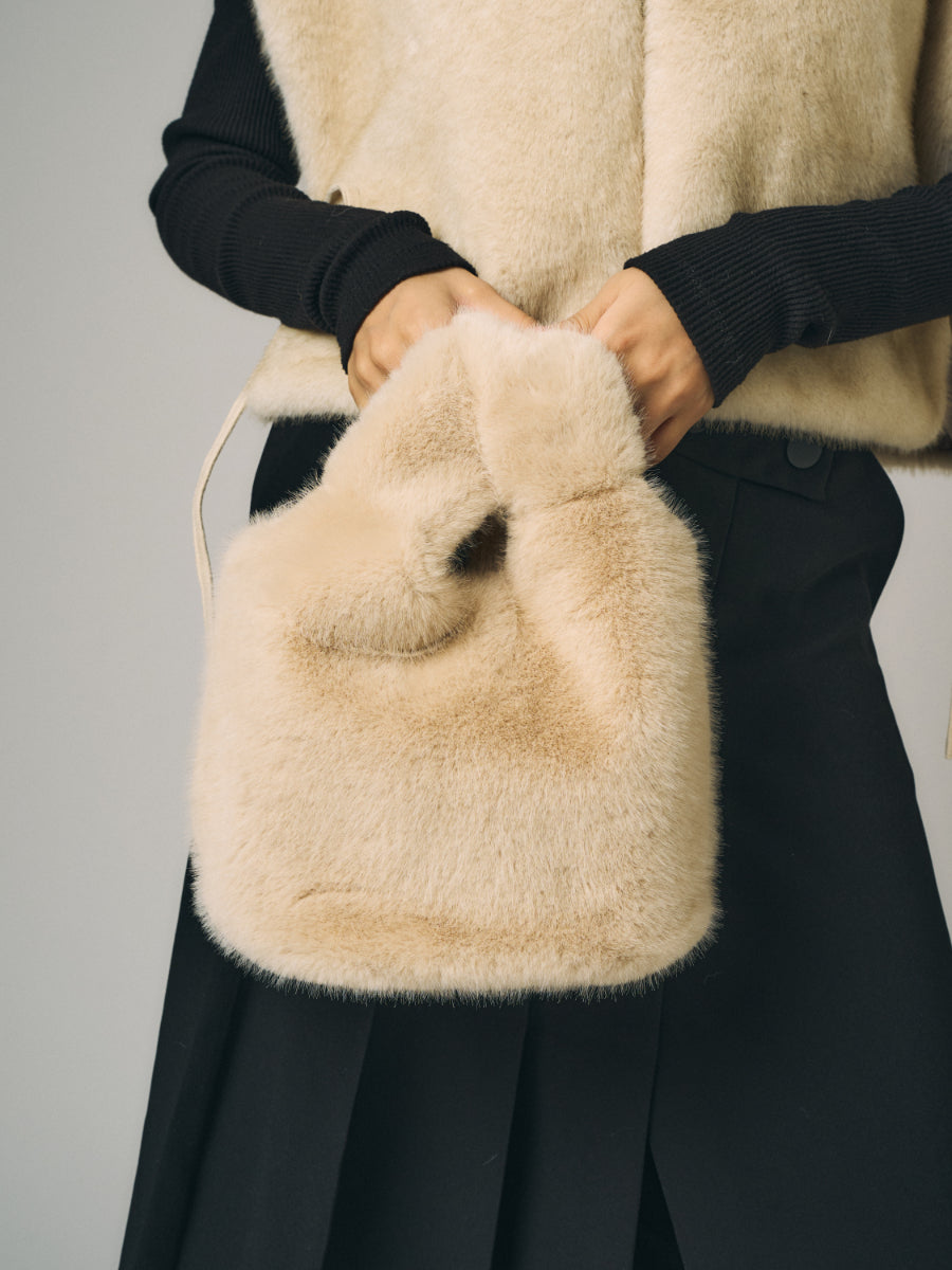 フェイクミンク　バッグ｜ブルー、グレー、グリーン、ピンクベージュ、オレンジ、ベージュ（6カラー）