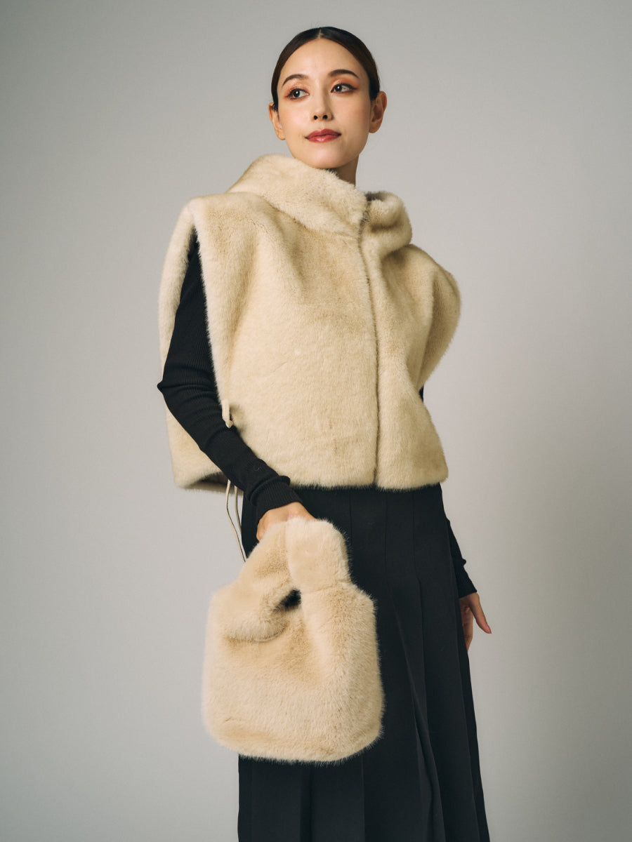 フェイクミンク　バッグ｜ブルー、グレー、グリーン、ピンクベージュ、オレンジ、ベージュ（6カラー）