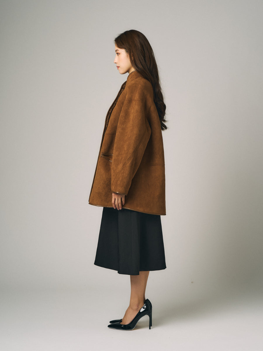 フェイクムートン　リバーシブルコート｜ブラウン（1カラー）