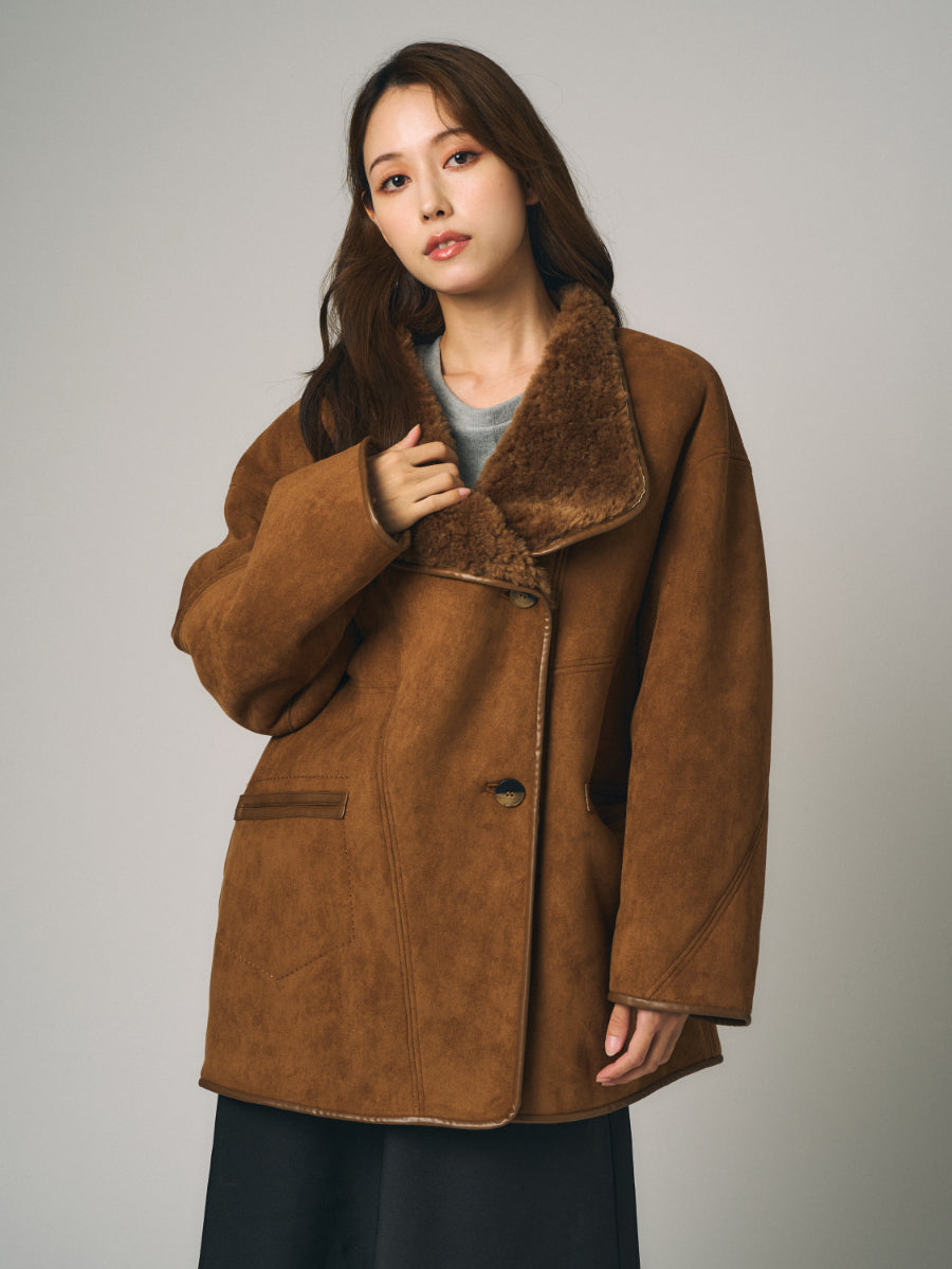 フェイクムートン　リバーシブルコート｜ブラウン（1カラー）