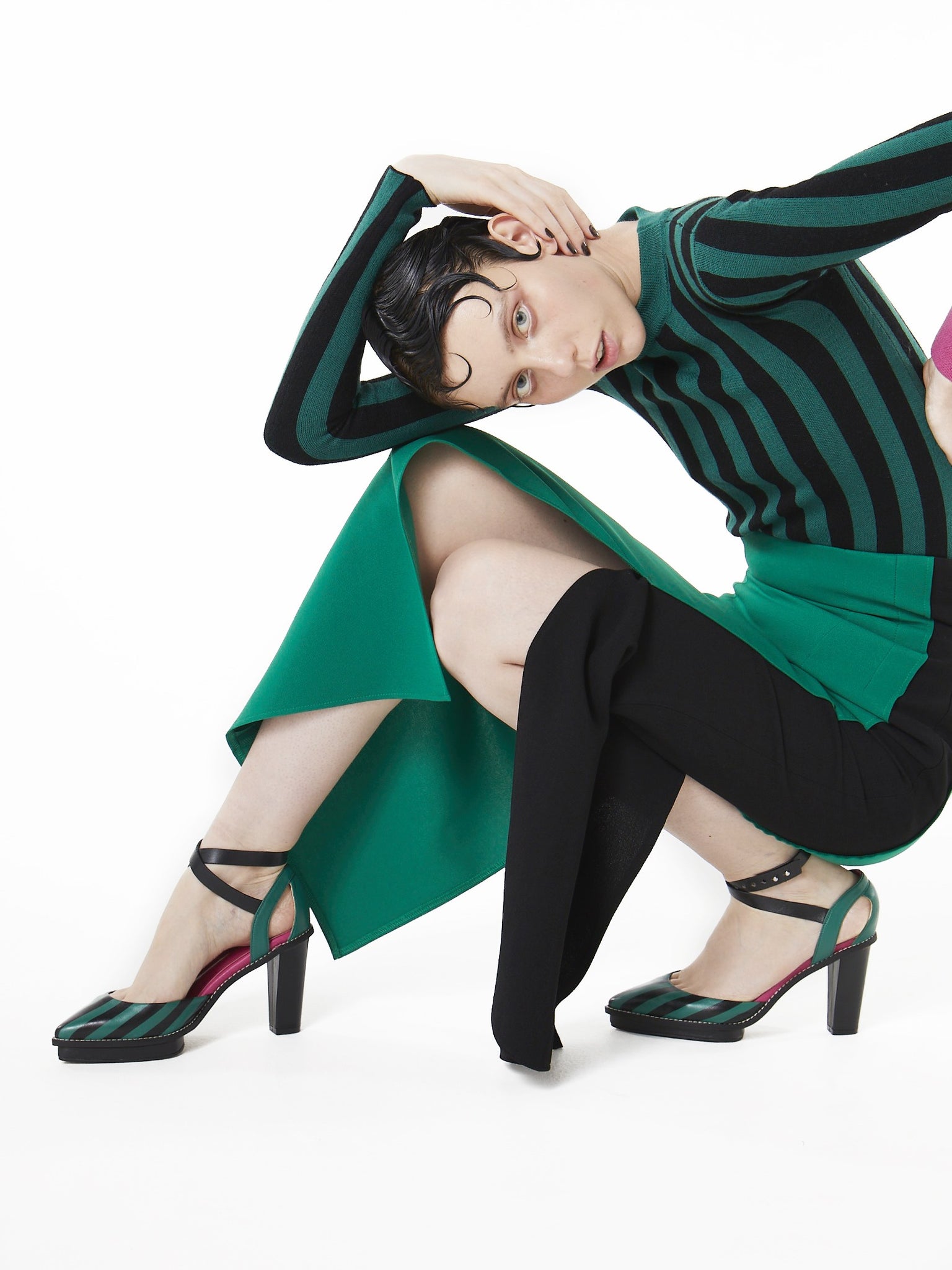 【FLEI】ストライプ　サンダル｜グリーン、ブルー、キャメル（3カラー）