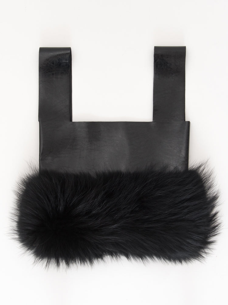 【FLEI】フェイクレザー　バッグ　w/ラクーン｜ブラック（1カラー）