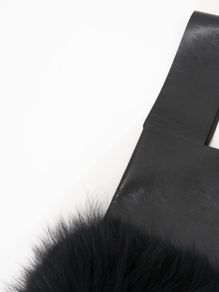 【FLEI】フェイクレザー　バッグ　w/ラクーン｜ブラック（1カラー）