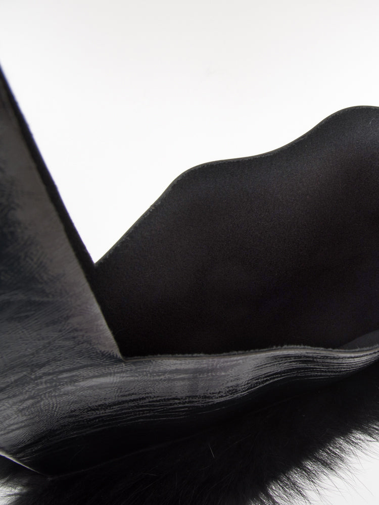 【FLEI】フェイクレザー　バッグ　w/ラクーン｜ブラック（1カラー）