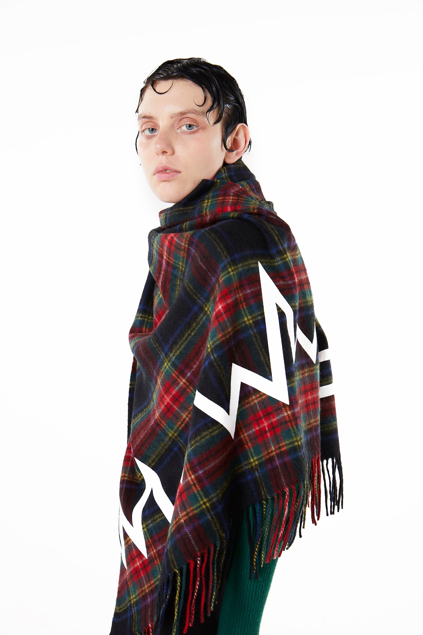 【FLEI】Lined Check Wool Stole ｜ネイビーｘホワイト、グレーｘブラック（2カラー）