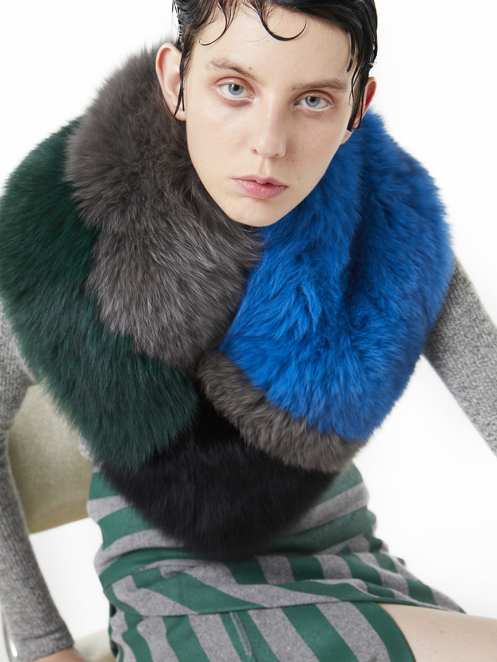 【FLEI】フォックス　マフラー｜ブルーｘグレー（1カラー）