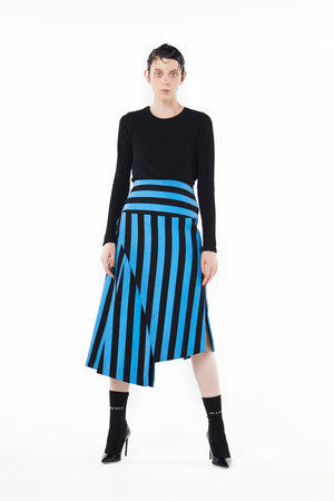 【FLEI】High-Waist Stripe Skirt｜ブラックｘブルー、グレーｘグリーン（2カラー）