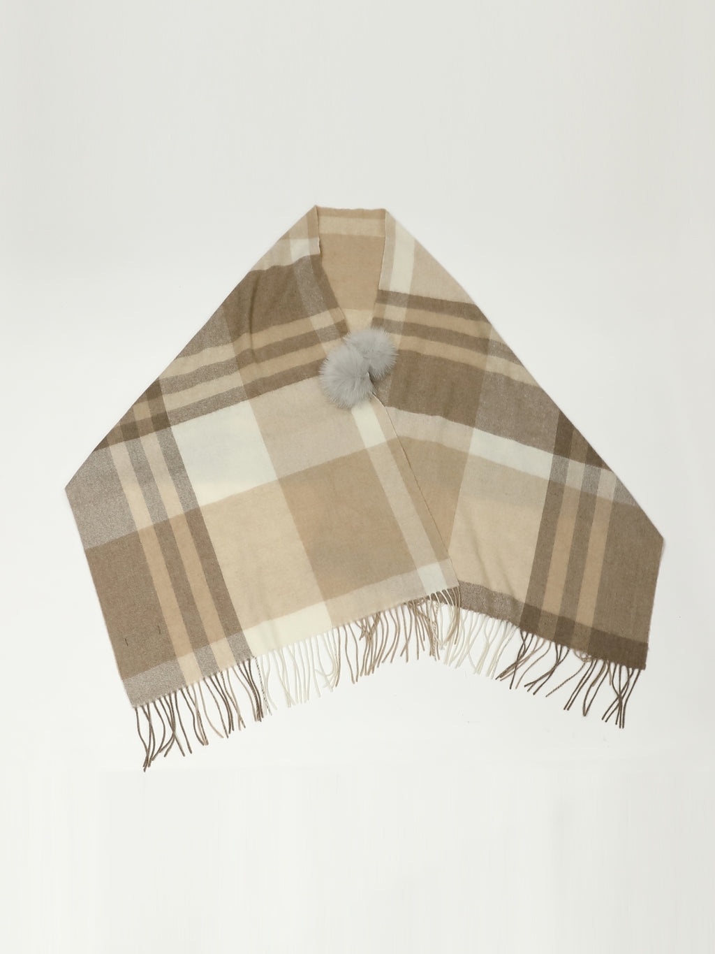 カシミヤニット　ストール　w/フォックス｜ナチュラルチェック（1カラー）