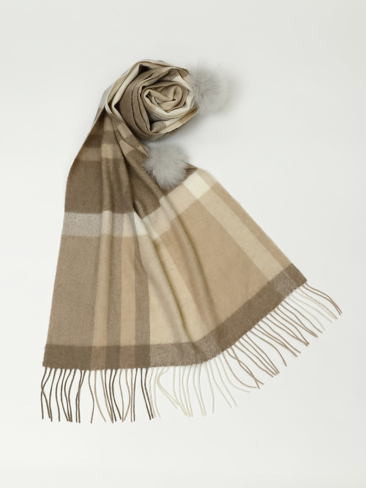 カシミヤニット　ストール　w/フォックス｜ナチュラルチェック（1カラー）