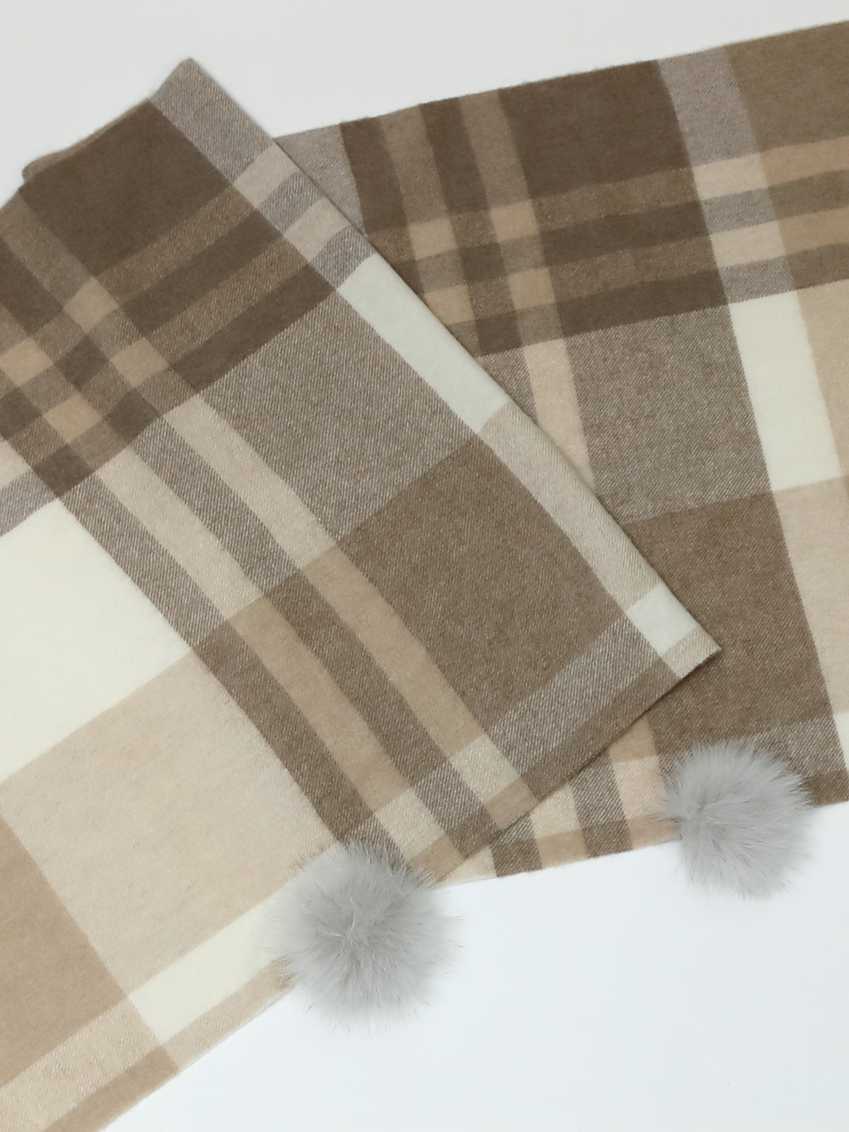 カシミヤニット　ストール　w/フォックス｜ナチュラルチェック（1カラー）