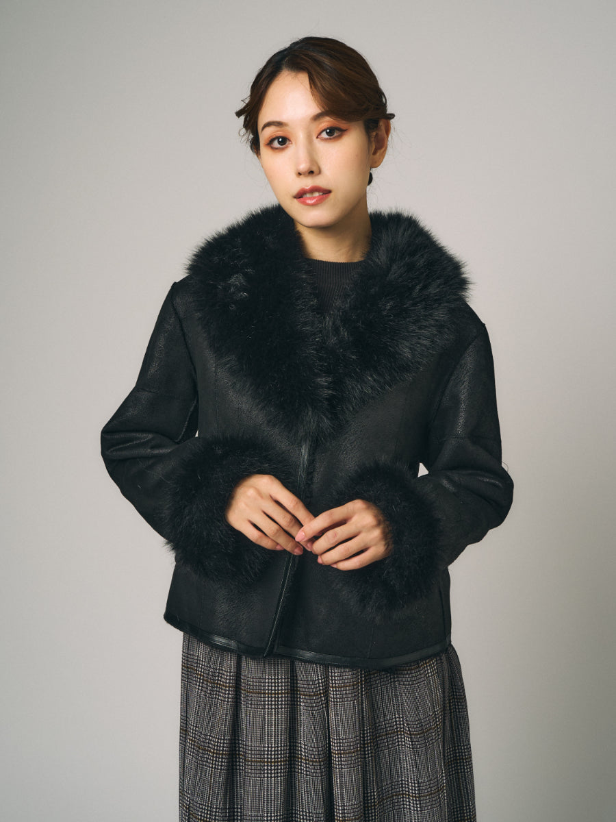 フェイクレッキス＆フェイクフォックス　ダブルフェイスジャケット｜ブラック（1カラー）