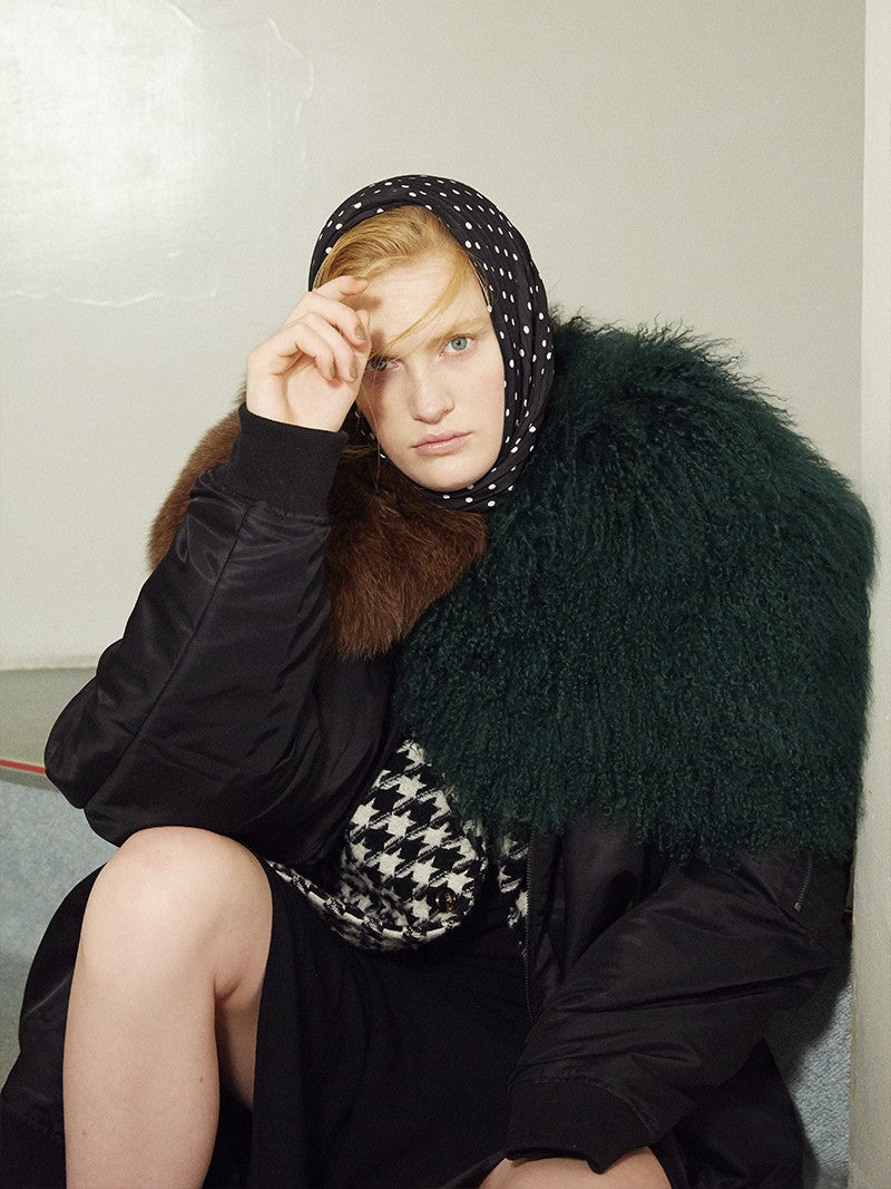 【FLEI】チベットラム & フォックス　マフラー ｜グリーン×ブラウン、ブラック（2カラー）