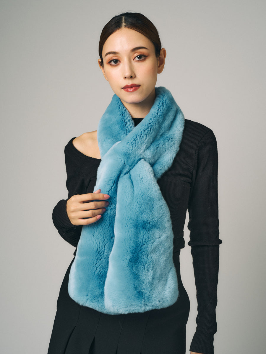 レッキス & カシミヤニット　リバーシブルマフラー ｜ライトブルー、ライトグレー、ホワイト、ブルー、ブラック、モカ、ネイビー（7カラー）