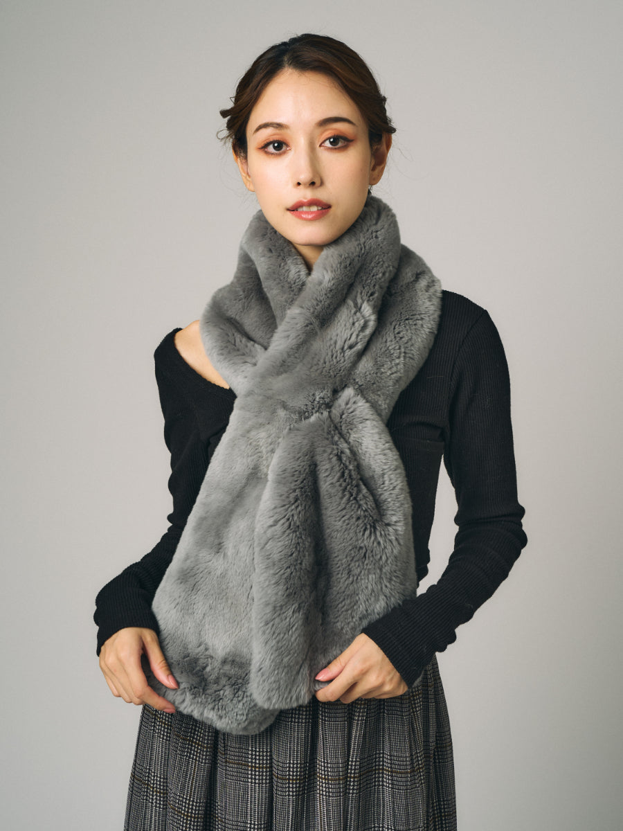 レッキス & カシミヤニット　リバーシブルマフラー ｜ライトブルー、ライトグレー、ホワイト、ブルー、ブラック、モカ、ネイビー（7カラー）