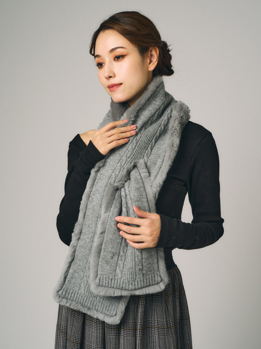 レッキス & カシミヤニット　リバーシブルマフラー ｜ライトブルー、ライトグレー、ホワイト、ブルー、ブラック、モカ、ネイビー（7カラー）