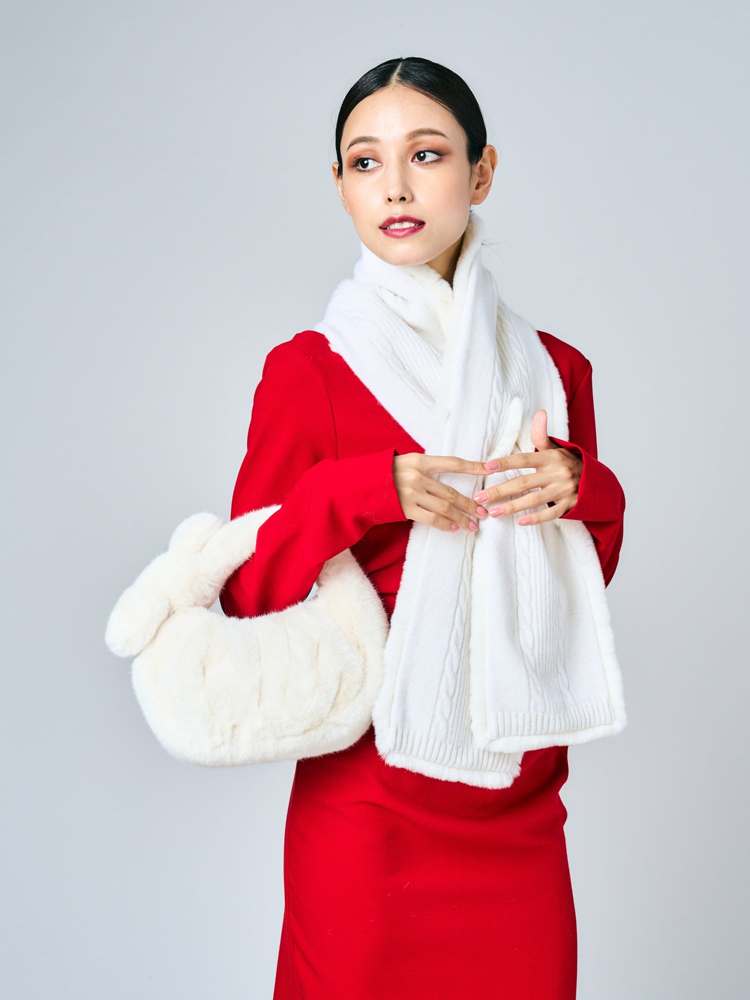 レッキス & カシミヤニット　リバーシブルマフラー ｜ライトブルー、ライトグレー、ホワイト、ブルー、ブラック、モカ、ネイビー（7カラー）