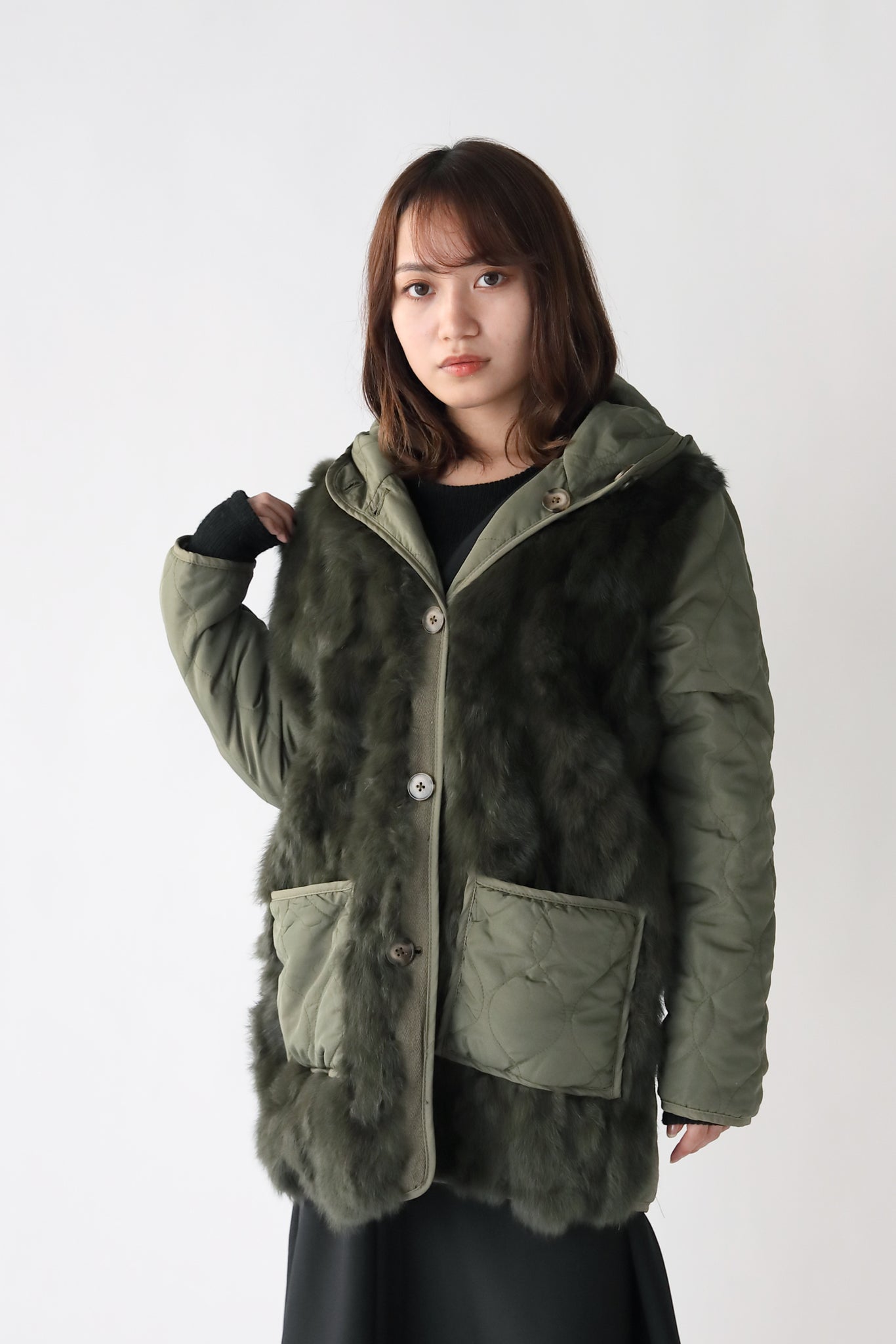 Quilting Hood REV. CT w/Rabbit Belly | カーキ – VOLATA Online Shop